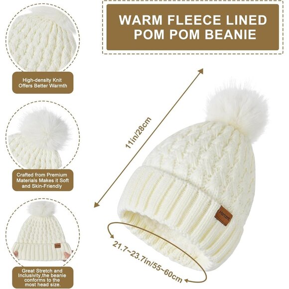 Women's Winter Knit Set Beanie Scarf Gloves Fleece Lined Warm Cozy - Picture 2 of 6